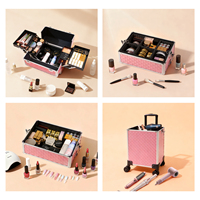 Maleta de Maquillaje Profesional Obox Holographic Candy Rolling, de Aluminio, con Ruedas, de Gran Capacidad, para Cosméticos de Lujo