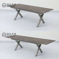 Ensemble de salle à manger extérieur moderne en teck, table transformable extensible, 10 chaises, appartement, villa, cour, hôtel, terrasse, marque Selfie