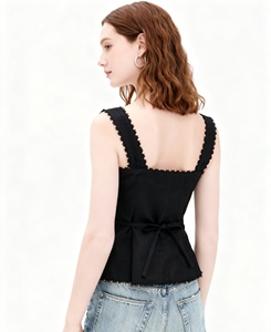 Top sin mangas estilo vintage para mujer, mezcla de algodón y lino, con encaje, patchwork, botones frontales, sin tirantes, a la moda - Product Image 3