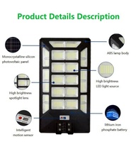 Lampe solaire LED tout-en-un 3000W 5000W avec panneau solaire à haute conversion, détecteur de mouvement et télécommande pour rue et cour