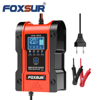 Chargeur de batterie FOXSUR 12V 24V pour voiture, bateau, moto, chargeur de batterie au plomb à réparation par impulsions 12V 6A avec écran LCD