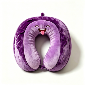 Oreiller de voyage personnalisable en forme d'aubergine mignonne, oreiller de voyage sur le thème de la nourriture, oreiller de voyage aubergine visage souriant - Product Image 2