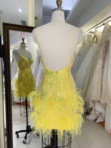 Vestidos Cortos Ajustados <span class=keywords><strong>de</strong></span> Lentejuelas con Plumas Amarillas <span class=keywords><strong>para</strong></span> <span class=keywords><strong>Adolescentes</strong></span>, Vestidos Cortos <span class=keywords><strong>de</strong></span> Baile <span class=keywords><strong>para</strong></span> Niñas - Product Image 2