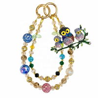 Breloque de téléphone de luxe en forme de famille de hiboux, ornée de perles, avec cristaux multicolores et dorés, porte-clés et pendentif de sac, fait main, vente en gros