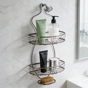 Cesta organizadora de ducha colgante de alambre de hierro en polvo ORB, estante de almacenamiento de metal multicapa para baño - Product Image 1