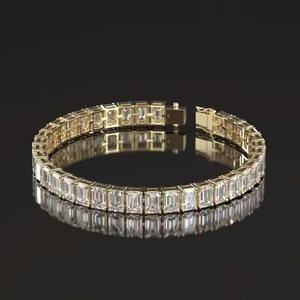 Pulsera de oro amarillo y blanco con diamantes Esmeralda de la mejor calidad 14K/18K - Product Image 3