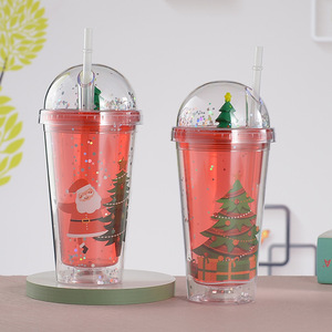 Double Walled Plastic <b>Straw</b> <b>Cup</b> Red Christmas Cartoon Design Party Drinkware With <b>Lid</b> <b>And</b> <b>Straw</b> Portable Water Bottle - Product Image 3