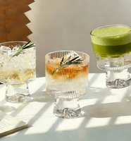 Tasses à Matcha en Verre Multi-Texture avec Pied, Design Cannelé en Cristal, pour Matcha Latte, Cérémonie du Thé et Usage Quotidien