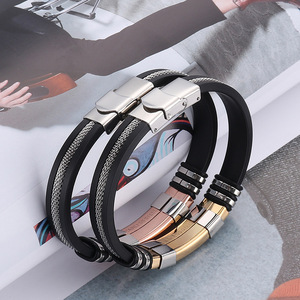 Pulsera de Cadena de Acero Inoxidable y Silicona Estilo Punk para Hombre, Joyería Masculina para Regalo, Venta al Por Mayor - Product Image 4