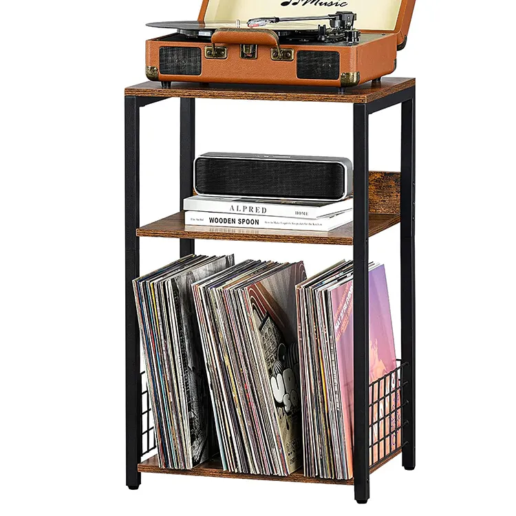 JH-Mech giradischi Stand 3 livelli multifunzionale casa stile retrò in metallo verniciato a polvere archiviazione di dischi in vinile