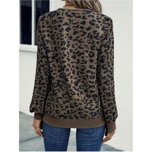 Women Leopard Print V Neck Long Sleeve Sweater Vintage Loose Pullover Tops Autumn Wear - Product Image 2