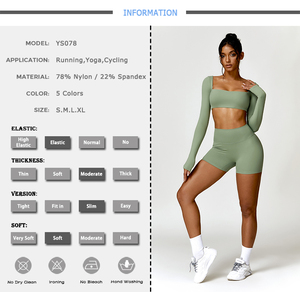 New Lady Fitness Gym Workout <strong>Set</strong> Soft Nude Feeling Fabric <strong>Sports</strong> <strong>Bra</strong> Crop Top Long Sleeve Yoga Shorts <strong>Leggings</strong> <strong>Set</strong> for Women - Product Image 3