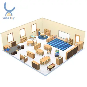 XIHA Daycare Floor Plan Kindergarten Classroom Layout Daycare Furniture Design Kids Wooden Table And Chair Set