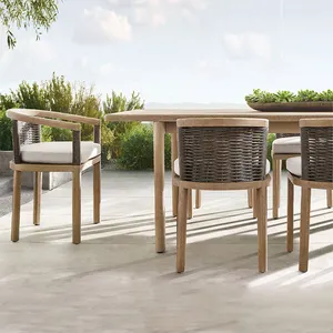 Modern Fashion PE Rattan Woven Furniture Outdoor Garden Teak Dining Set