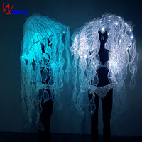 LED Gogo Dancer Suit Jellyfish Mantilla Party Luminous Bikini Pants Girl Sexy Underwear Bra Carnival Nightclub Bar 1 Piece