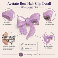 Ume Factory Vente en gros Pinces à cheveux personnalisées en acétate, style mode, mignonnes et colorées, avec nœuds latéraux et nœuds papillon Kawaii, pour filles