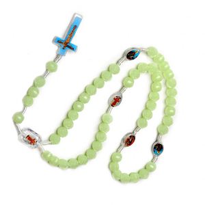 Catholic Christian Rosary Rose Noctilucent <b>Bead</b> Cross Necklace 10mm Glowing Prayer Church Jesus Pendant Jewelry Easter Gifts - Product Image 3