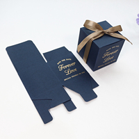 Boîte d'emballage de chocolat bleu marine feuille d'or enregistrer la date emballage de cadeau de mariage boîtes de bonbons avec nœud en ruban