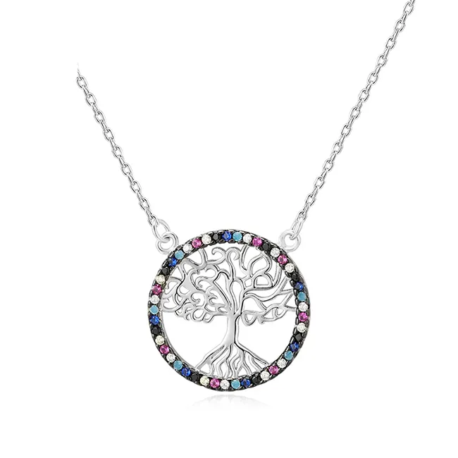 Manufacturer Professional 925 Sterling Silver Chain Necklaces Jewelry Multi Colour Tree Of Life Necklaces Wholesale