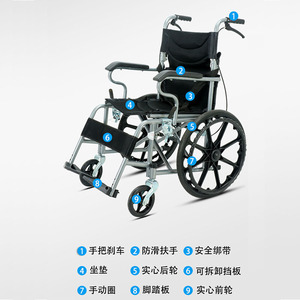 Fauteuil roulant manuel pliable de 16 pouces, petit et portable, avec accoudoirs mobiles, quatre roues, pour personnes âgées - Product Image 2