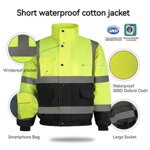 Hbc Hi VIS mùa đông 300D Oxford không thấm nước Windproof ấm áo Khoác Phản quang an toàn đường bộ phản quang quần áo