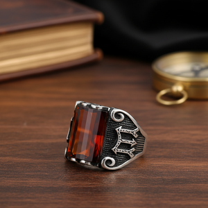 Ottoman Figures Design Oval Shape Garnet Gemstone Authentic <b>Men</b> <b>Ring</b> Turkish Wholesale Handmade 925 Sterling <b>Silver</b> for <b>Men</b> - Product Image 2