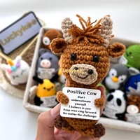 Luckykoo Mini Vache en Peluche Amusante au Crochet, Animaux au Crochet Positifs, Vache des Highlands Faite Main au Crochet, Jouet en Laine Tricotée pour Décoration Intérieure