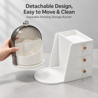 Support de rangement cosmétique en bambou haut de gamme, grand support de rangement pour maquillage détachable, organisateur de rangement avec seau rotatif pour la chambre à coucher