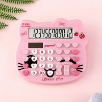 Calculatrice de bureau scientifique miniature en plastique, personnalisable, pour étudiants, de couleur blanche et rose, en forme de chat, 12 chiffres, double alimentation