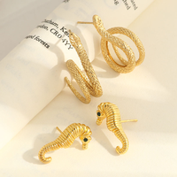 Orecchini a Perno e Pendenti da Donna Impermeabili in Acciaio Inossidabile Placcato Oro 18K a Forma di Serpente