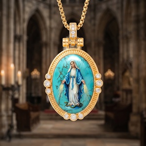 Medalla <span class=keywords><strong>Milagrosa</strong></span> de la Virgen Marí<span class=keywords><strong>a</strong></span> con Colgante de Turquesa, Regalo de Bautismo Católico, Collar Sacramental con Núcleo Intercambiable, Venta al por Mayor - Product Image 1