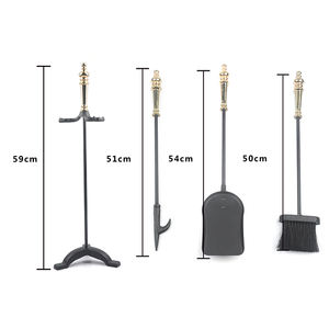 Ensemble de <span class=keywords><strong>4</strong></span> outils de cheminée, ensemble d'outils de cheminée modernes du milieu du siècle en fer noir et or et laiton, ensemble d'accessoires de foyer de foyer - Product Image 5