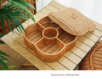 Chine fabricant porte-bonbons PP rotin panier de rangement avec couvercle Snack plateau assiette de fruits bol pour la décoration de fête de bureau à domicile