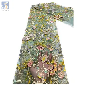Offre Spéciale allemand fantaisie broderie Tulle tissu Design plantes florales brodé Polyester maille Tulle tissu pour voile