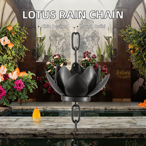 1 unidad de juego de cadenas de lluvia anticorrosión con copas de loto metálicas y campanas de viento para canaletas exteriores que desvían el agua del tubo de desagüe - Product Image 3