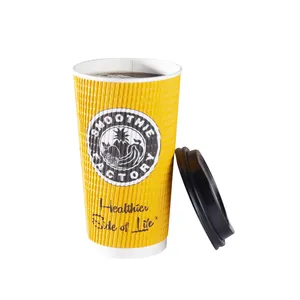두꺼운 종이 컵 목재 펄프 독특한 음료 컵 Unwaxed 절강 발렌타인 노란색 열 종이 컵