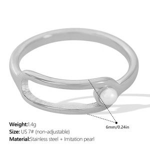 light luxury hollow u shape pearl <b>ring</b> creative geometric open <b>adjustable</b> 18k gold plated stainless steel non fade women finger - Product Image 3