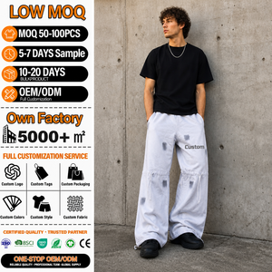 Men's Cotton Sweatpants Elastic Waist Drawstring Casual Loose Fit 100% Custom Logo Adjustable <b>Knee</b> Adjustable Hem - Product Image 1