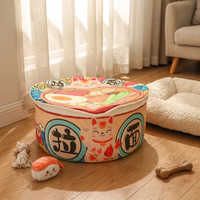 Lit pour chat créatif en forme de bol de ramen, motif chat porte-bonheur japonais, en peluche sherpa douce et confortable, type niche pour chaton ou lit pour chien, vente en gros