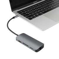 Adaptador Hub USB-C de 8 Puertos VCOM Factory con HDMI 4K, USB 3.1 de 10 Gbps, RJ45, Lector de Tarjetas SD/TF y Adaptador de Carga USB-C PD