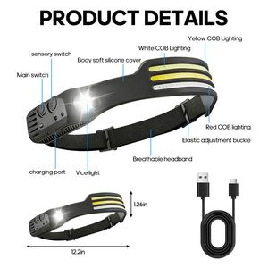 ไฟฉายคาดศีรษะแบบชาร์จไฟได้  LED COB สว่างพิเศษ พร้อมเซ็นเซอร์ เหมาะสำหรับเดินป่า วิ่ง ซ่อมแซม ตกปลา กันน้ำ ชาร์จผ่าน USB - Product Image 3