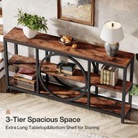 Table console convertible extra longue de 70,9 pouces avec 3 étagères de rangement en bois et cadre métallique moderne pour entrée, couloir, salon, canapé