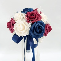 Bouquet de mariée de luxe bleu marine et bordeaux, roses en mousse avec accent en strass pour mariage
