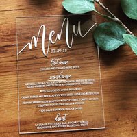 Tarjetas de menú de invitación de boda acrílicas transparentes redondas personalizadas de alta calidad