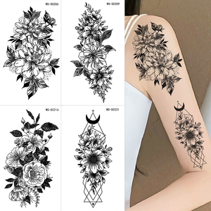 30 Uds negro pequeño tatuaje temporal flores pegatinas <span class=keywords><strong>para</strong></span> hombres <span class=keywords><strong>mujeres</strong></span> impermeable mariposa flor falso tatuaje pegatinas <span class=keywords><strong>para</strong></span> mano cuerpo - Product Image 4