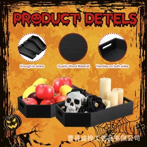 Plateau gothique en forme de cercueil pour Halloween, en bois massif, pour collations et fruits, avec poignées, pour la décoration de fête - Product Image 1