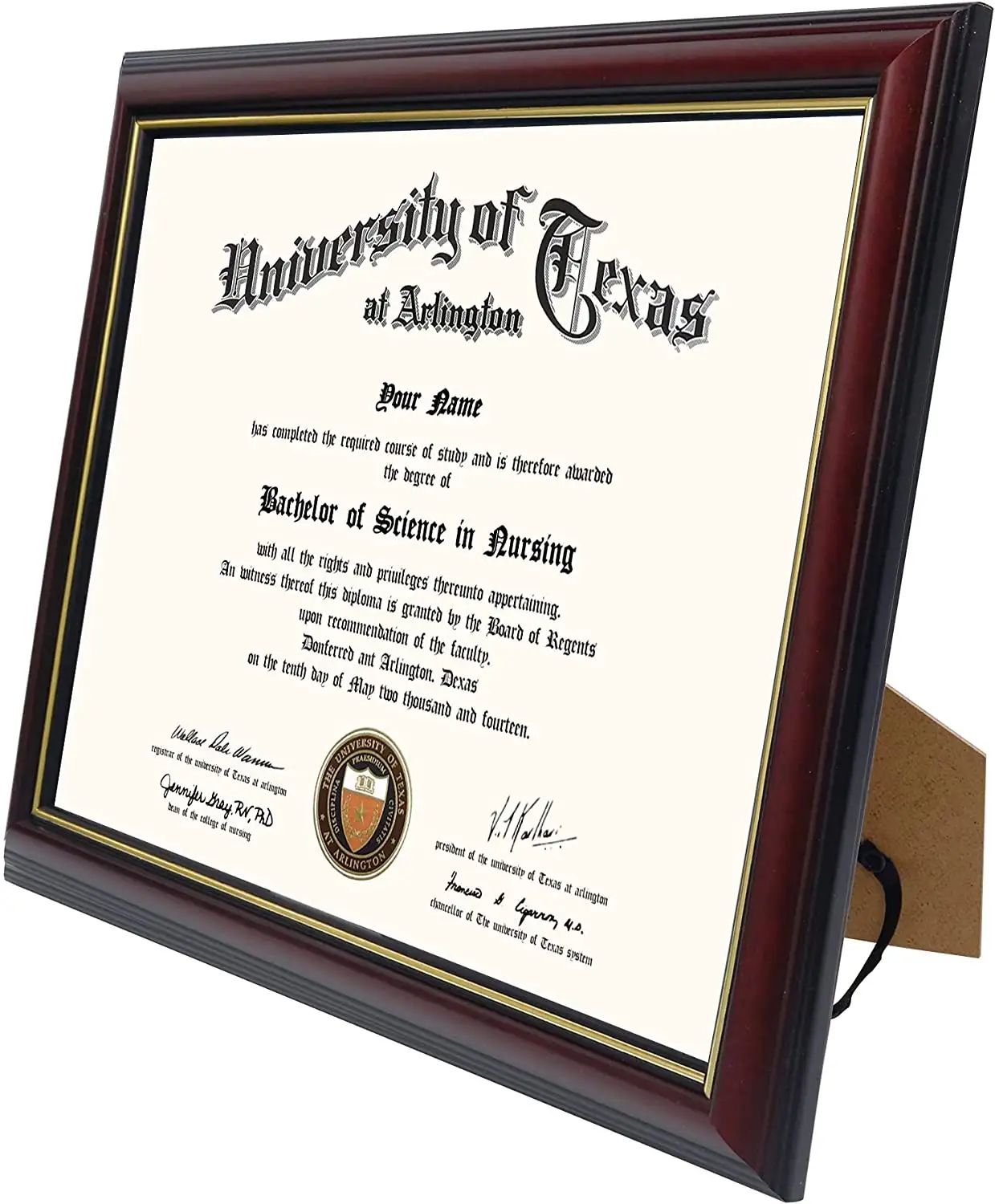 Legno massello e protezione UV acrilico, finitura ciliegia con cornice Diploma certificato finiture dorate