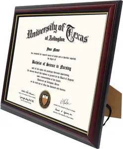 Solid Wood & UV Protection Acrylic,Cherry Finish with Gold Trim Certificate Diploma Frame