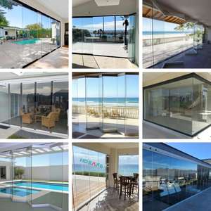 Porte coulissante en verre pliante personnalisée en usine, pergola, véranda, cadre extérieur sans cadre, cloison en verre pliante mobile, porte pliante - Product Image 5