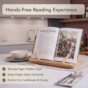 Wooden Book <b>Stand</b> Adjustable Angle <b>For</b> Books Cookbooks Magazines <b>Tablet</b> Holder Hands Free Reading Rack Natural Wood Color - Product Image 5